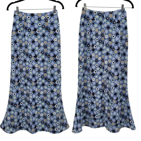 Vtg 90's Y2K Grunge Floral Maxi Skirt 5 Blue Flower Slits USA Phoebe - Picture 1 of 9